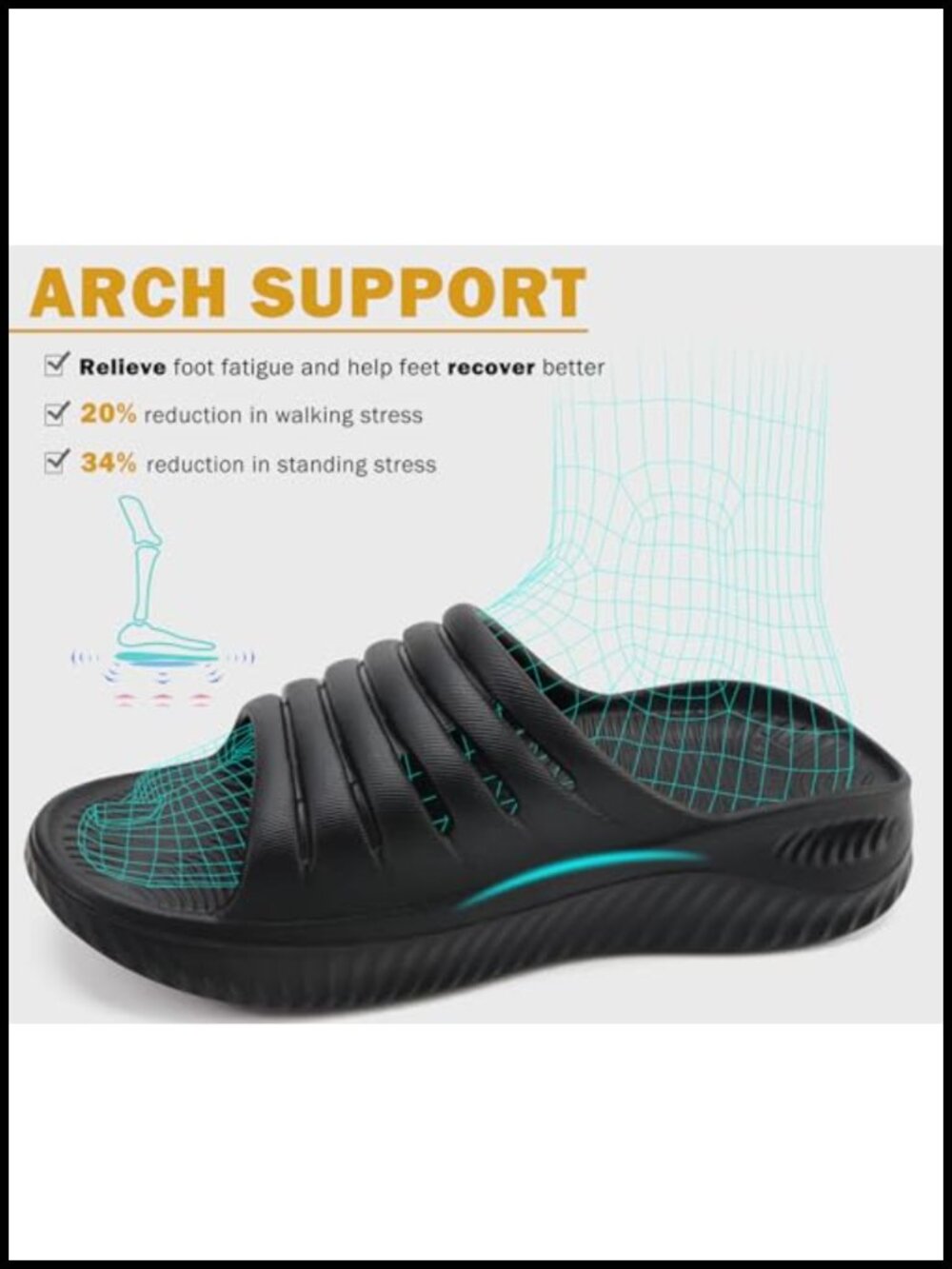 Women's Orthotic Recovery Slides With Arch Support Thick Cushion Post-Exercise View 2